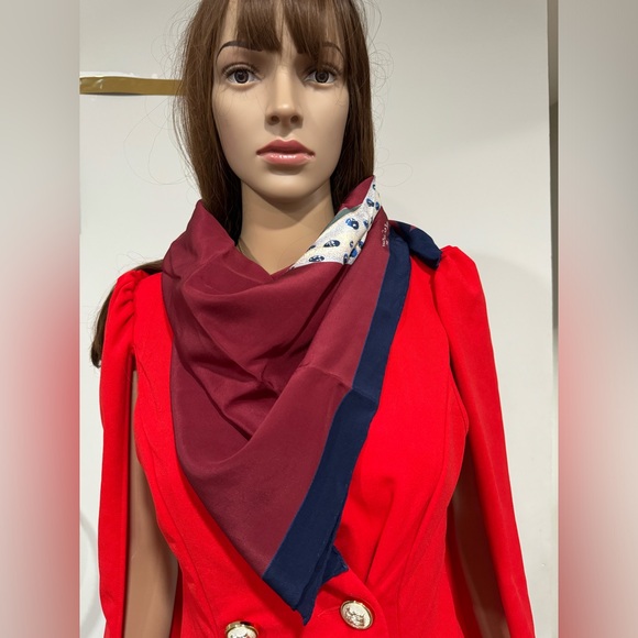 Cartier Jaguar Red and Navy Hand Rolled Silk Scarf - Picture 4 of 8